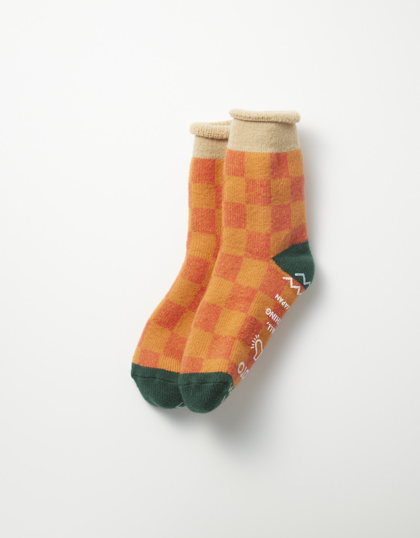 Rototo Comfy House Socks - Orange Check