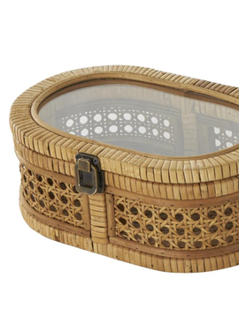 UMA Rattan Homemade Wrapped Oval Storage Box W/ Glass Top