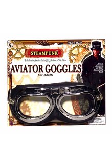 Steampunk Aviator Goggles: Black/Silver