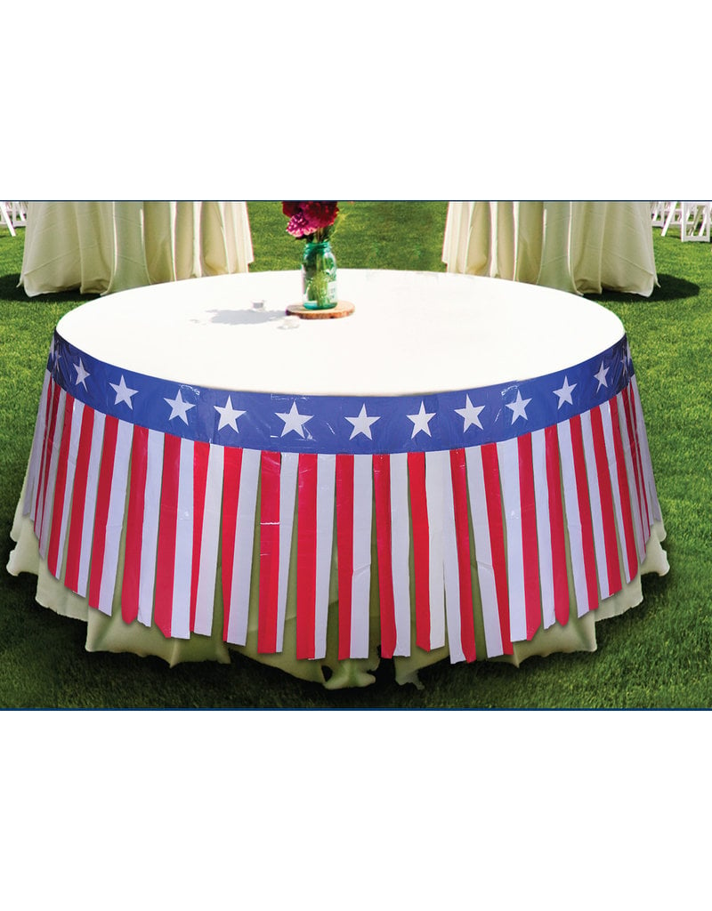 Patriotic Table Fringe Skirt: Red/White/Blue