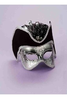 Pirate Venetian Half Mask: Black/Silver (MJ-192)