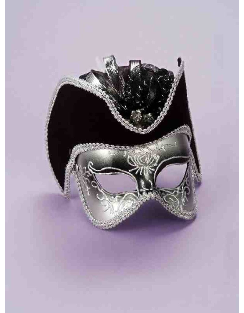 Pirate Venetian Half Mask: Black/Silver (MJ-192)