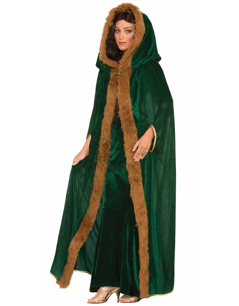 Women's Faux Fur Trimmed Cape: Green