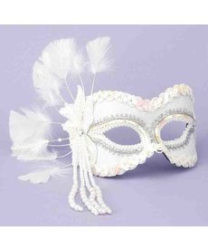 Venetian Half Mask w/ Beads & Feathers