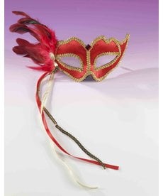 Venetian Half Mask with Feathers: Red