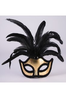 Mardi Gras Half Mask w/ Feathers