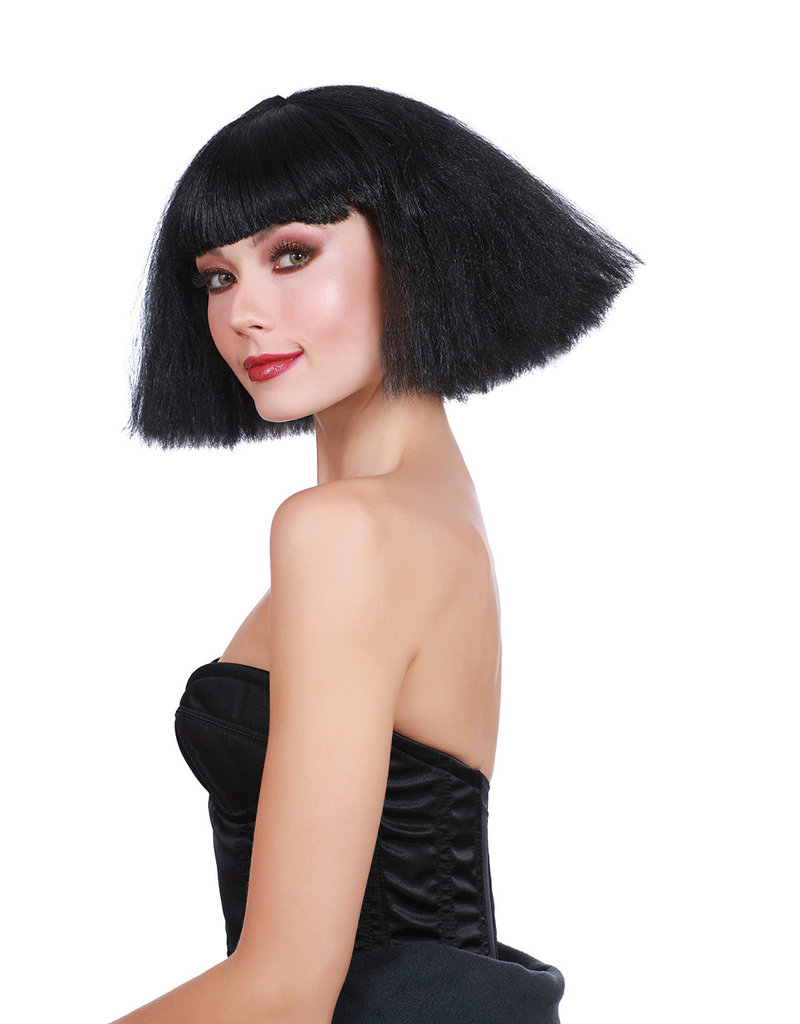 Dream Girl Crimped Wedge Bob Wig: Black