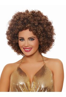 Dream Girl Unisex Afro Wig: Brown with Highlights