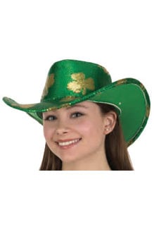 St. Pats Sequin Cowboy Hat w/ Gold Shamrocks