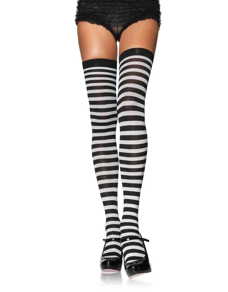Leg Avenue Plus Size: Nylon Striped Stockings - Black/White (1X/2X)