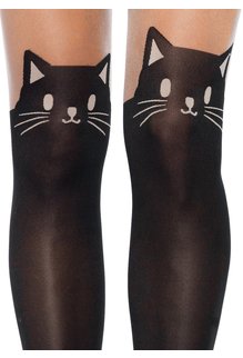 Leg Avenue Black Cat Pantyhose - Black/Nude