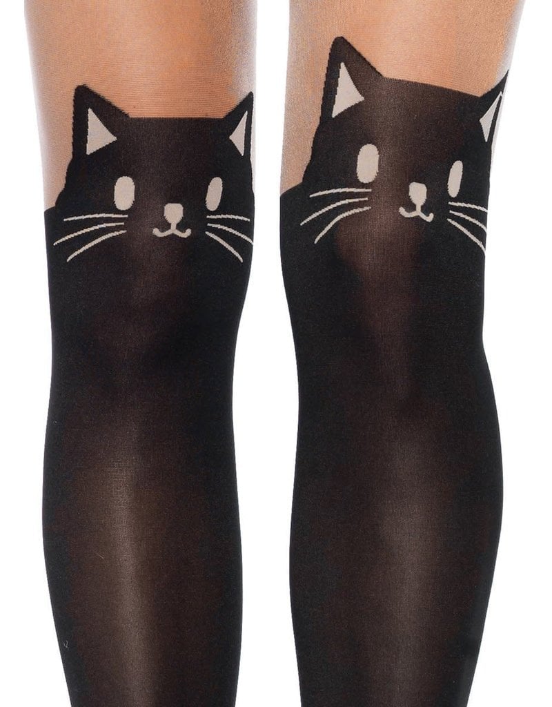 Leg Avenue Black Cat Pantyhose - Black/Nude