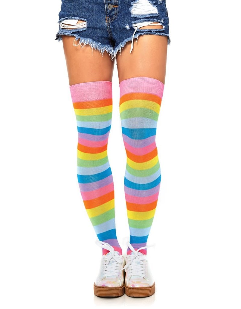 Leg Avenue Leigh Thigh Highs Stockings: Neon Rainbow