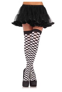 Leg Avenue Checkered Thigh Highs - Black/White