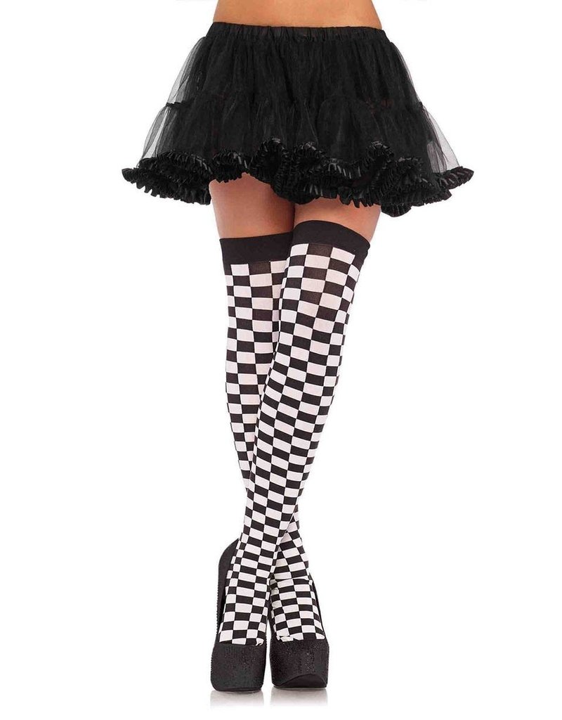 Leg Avenue Checkered Thigh Highs - Black/White