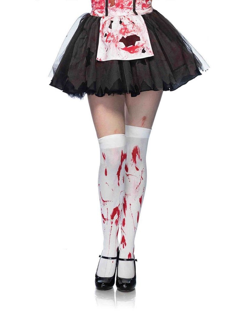 Leg Avenue Bloody Zombie Thigh Highs - White/Red