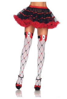 Leg Avenue Card Charm Thigh Highs - White/Red/Black