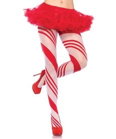 Leg Avenue Candy Striped Christmas Pantyhose - Red/White