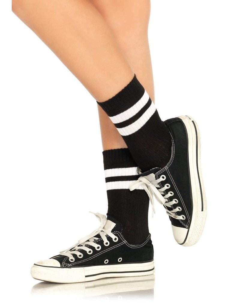 Leg Avenue Athletic Striped Anklets - Black/White