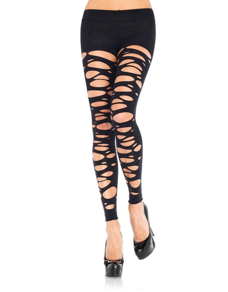 Leg Avenue Tattered Footless Tights - Black