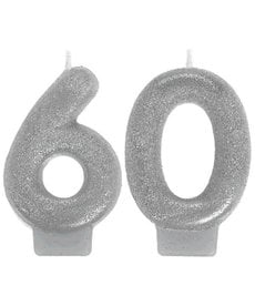 Silver Sparkling Birthday Candles - 60th