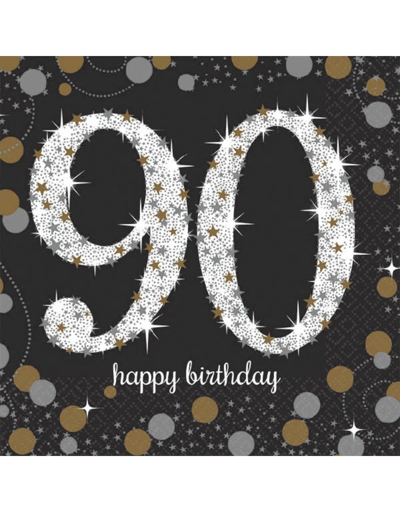 Beverage Napkins: Sparkling Celebration - 90th Birthday
