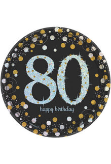 7" Plates: Sparkling Celebration - 80th Birthday (8ct.)