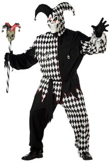 California Costumes Men's Plus Size Evil Jester Costume: Black/White
