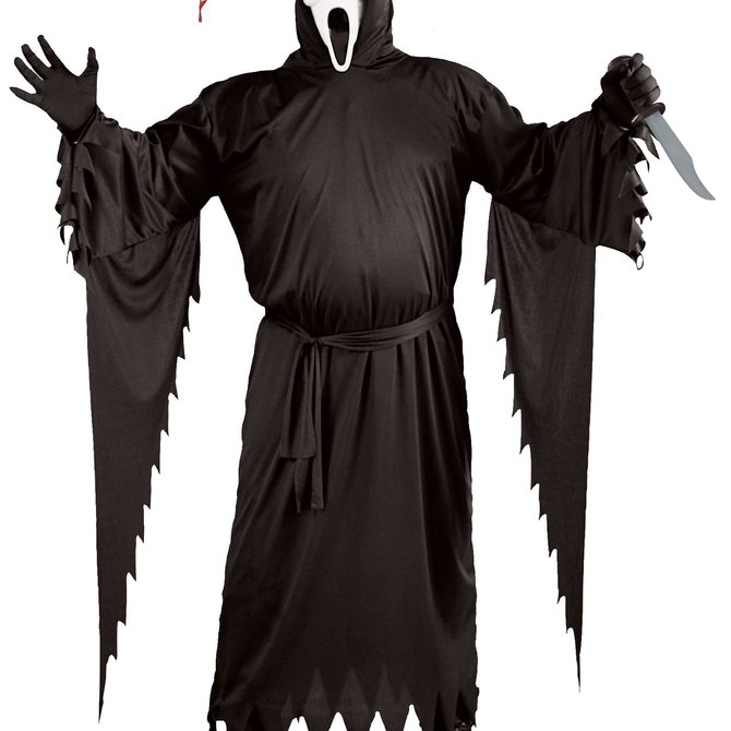 Costume Halloween Ghostface (Scream) Pour Adulte - Robe Noire, Masque, Ceinture Et Couteau Factice - Complet Pour Soirée Horreur