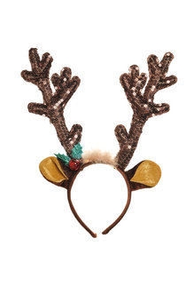 Sequin Antler Headband: Brown