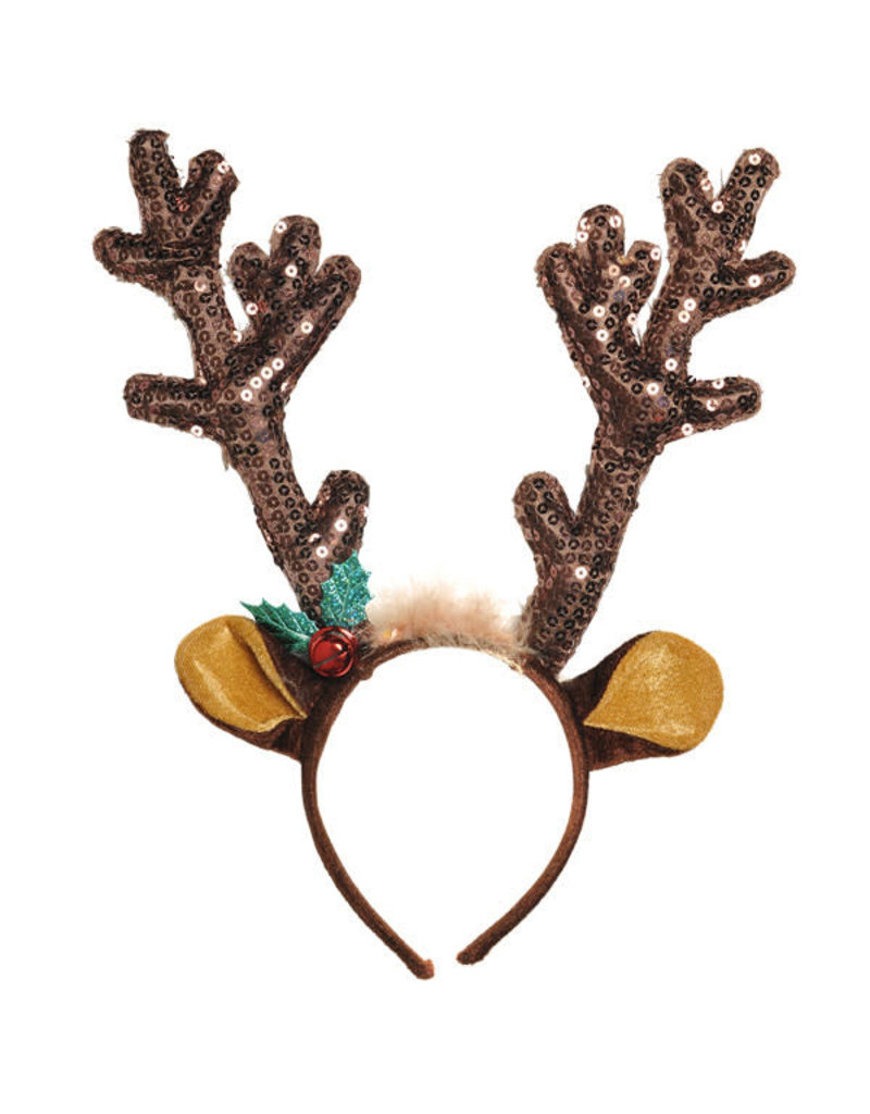 Sequin Antler Headband: Brown