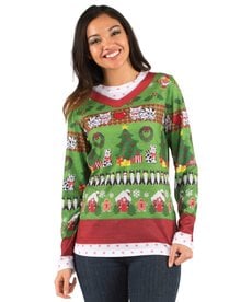 Ladie's Christmas Sweater Tee: Ugly Christmas Sweater w/ Cats