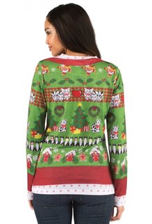 Ladie's Christmas Sweater Tee: Ugly Christmas Sweater w/ Cats