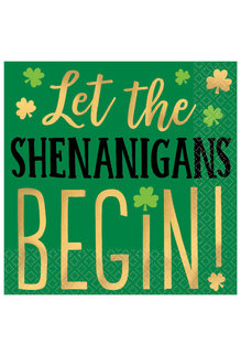 St. Pat's Beverage Napkins: "Let The Shenanigans Begin!" (16ct.)