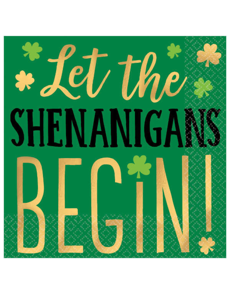 St. Pat's Beverage Napkins: "Let The Shenanigans Begin!" (16ct.)