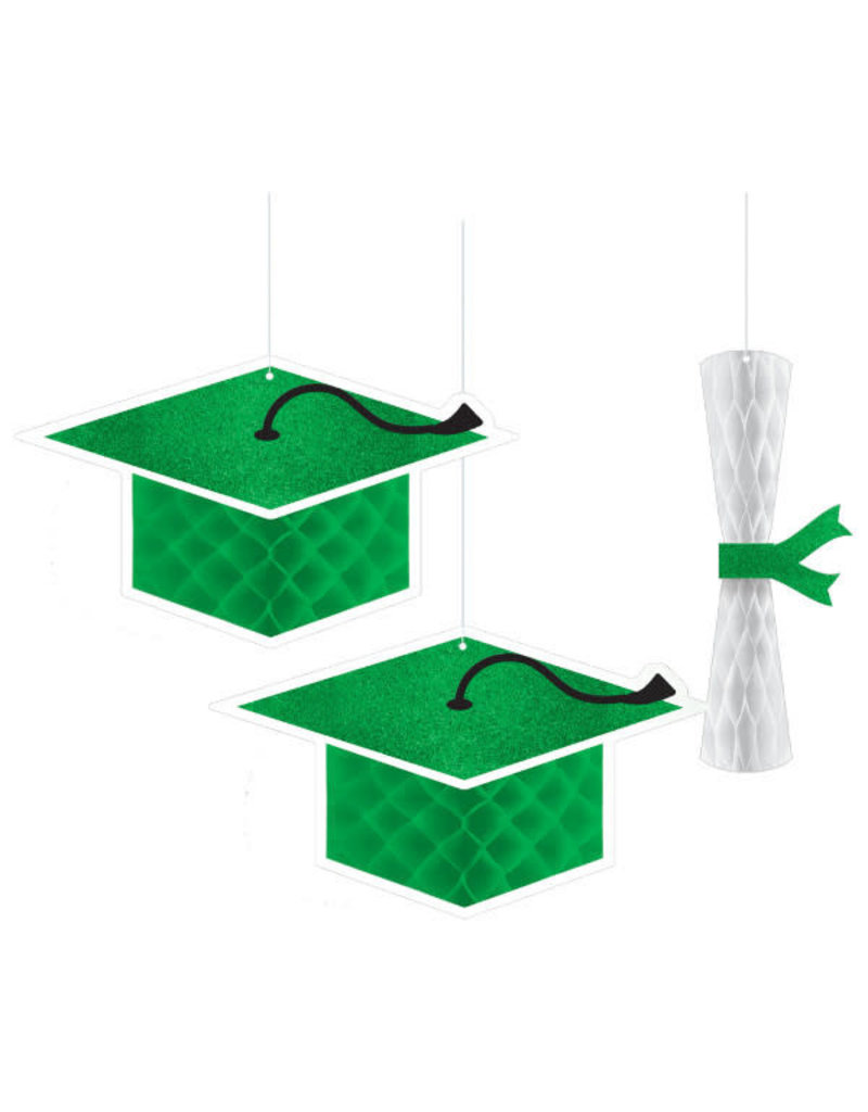 Graduation Honeycomb Hanging Decorations: Green