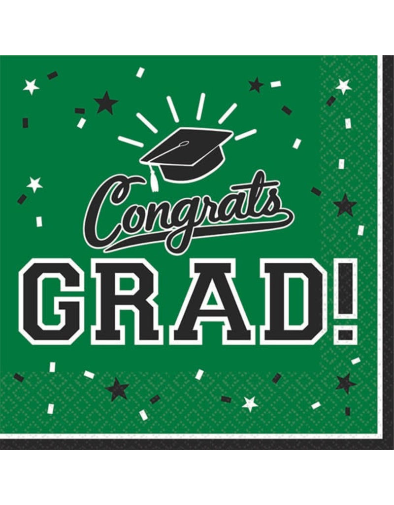 Graduation Beverage Napkins: Green (36ct.)