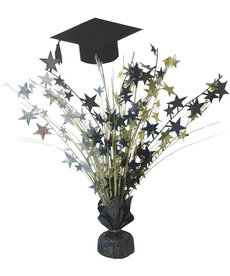 18" Special Occasion Graduation Centerpiece: Black/Gold/Silver