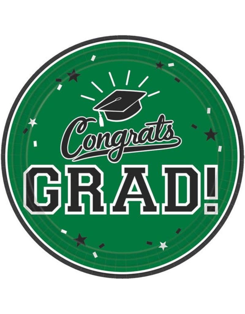 7” Round Graduation Plates: Green (18ct.)