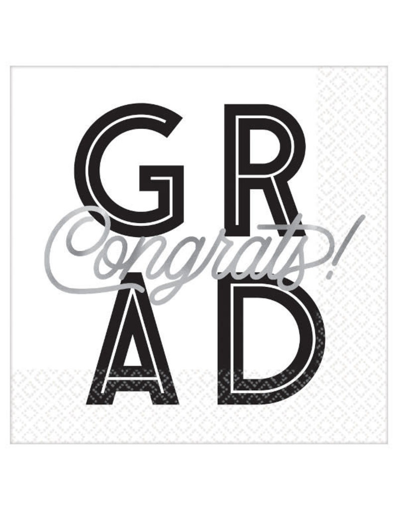 Graduation Luncheon Napkins: GRAD Congrats! Black/White (16ct.)