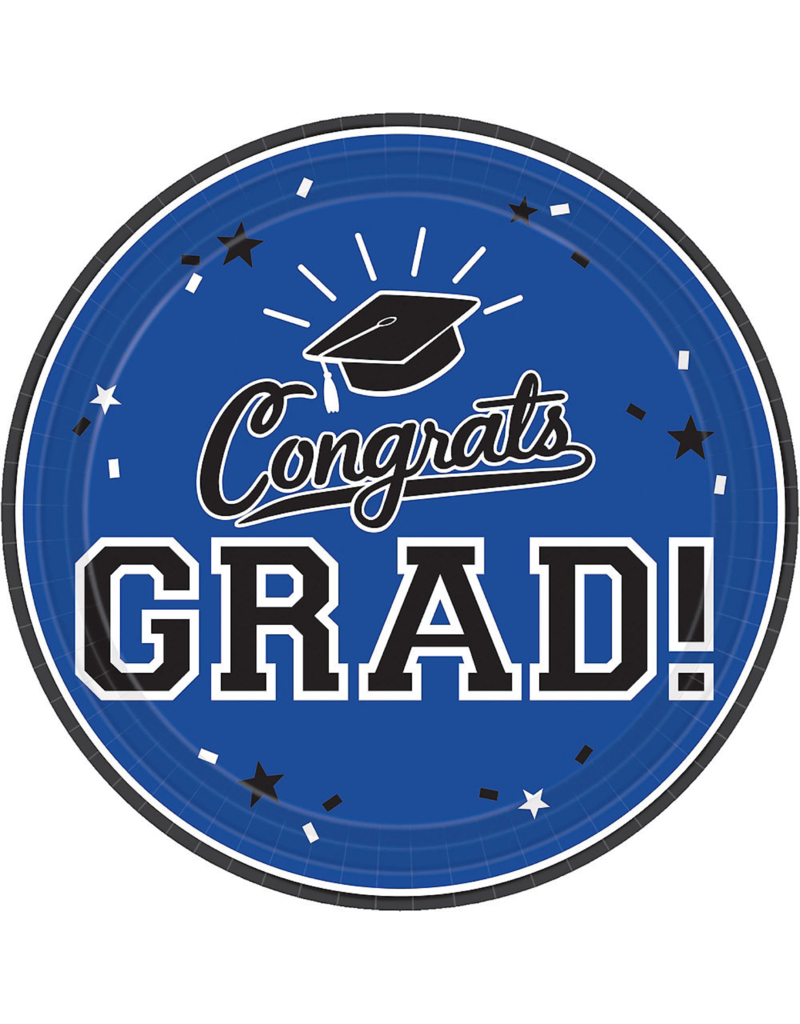 9” Round Graduation Plates: Blue (18ct.)