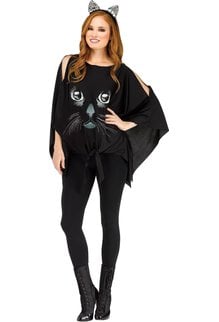 Fun World Costumes Women's Glitter Printed Black Cat Poncho