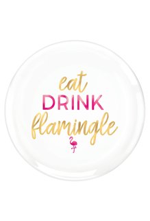 14" Round Platter: Aloha "Eat, Drink, Flamingle"