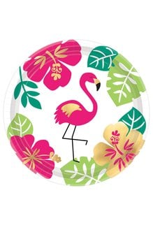 7" Metallic Aloha Flamingo Snack Plates (8pk.)