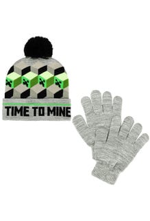 Kids Minecraft Pom Beanie & Gloves Set