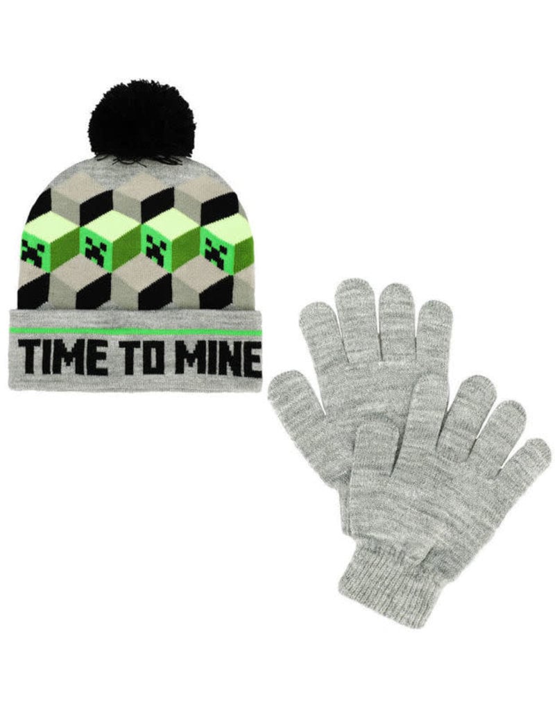 Kids Minecraft Pom Beanie & Gloves Set