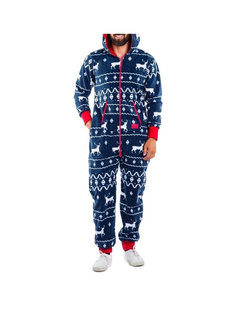 Adult Christmas Onesie Pajamas: Fair Isle Blue