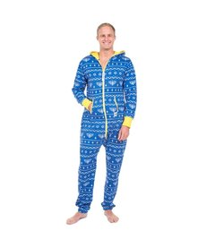 Adult Blue Hanukkah Jumpsuit Pajamas