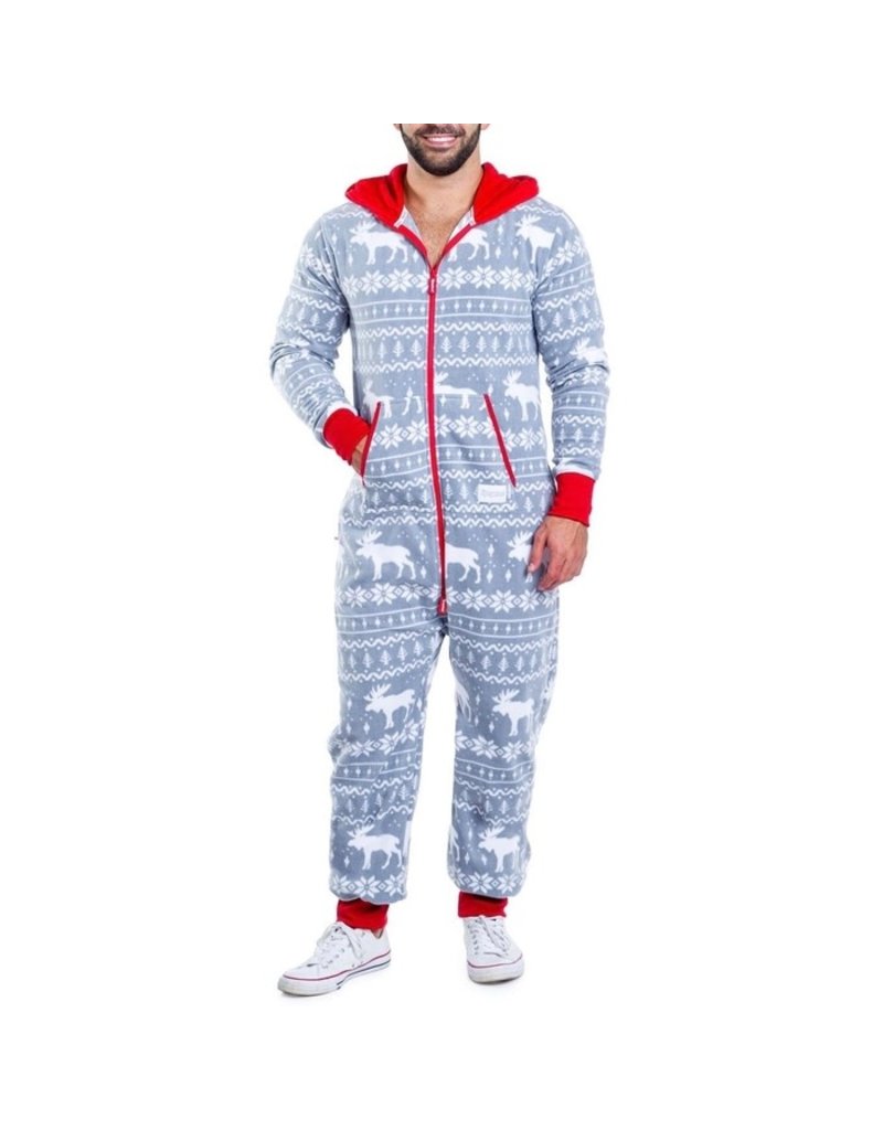 Adult Christmas Onesie Pajamas: Grey Moose