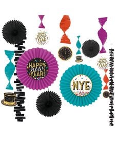 Amscan New Years Colorful Confetti Paper Fan Decorating Kit (13 Pieces)